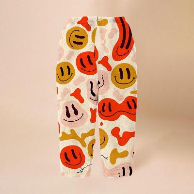 Flannel Smiley Face Print  Track Pants
