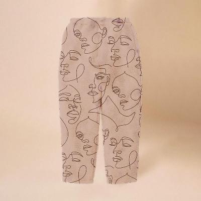 Flannel  Abstract Character Print Casual Pants