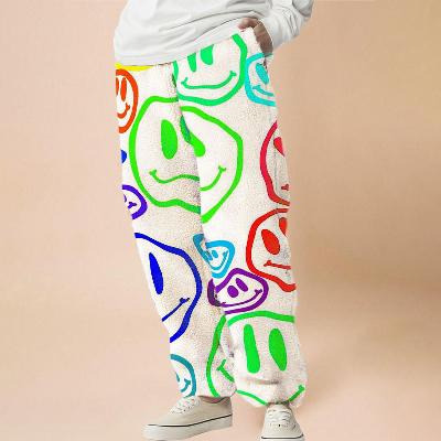 Flannel  Twisted Smiley Print Casual Pants