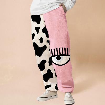 Flannel Cow Pattern Eye Print  Casual Pants