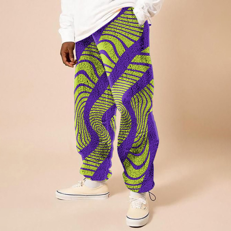 Flannel Ripple Print Casual Pants