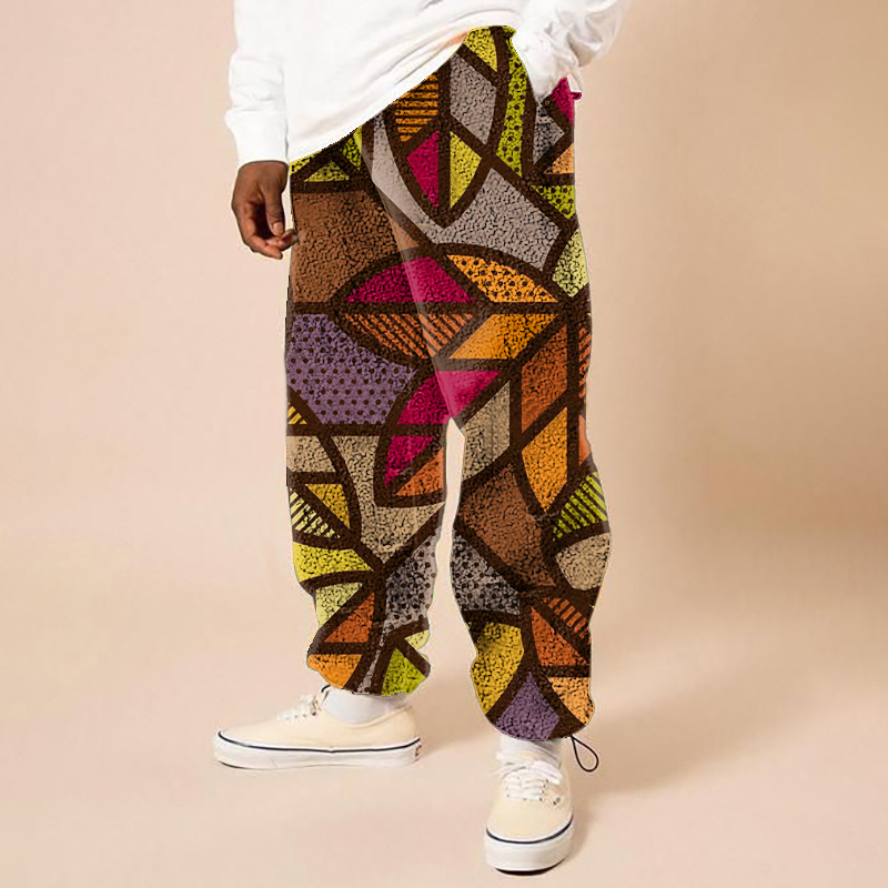 Flannel Ripple Print Casual Pants