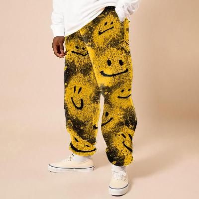 Flannel Smiley Face Print  Casual Pants