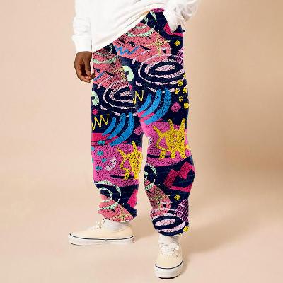 Flannel Abstract Print  Casual Pants