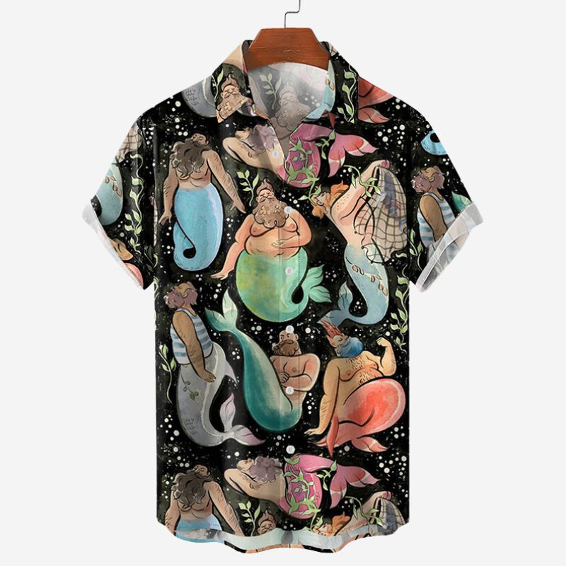 Old Man Mermaid Print Vacation Shirt