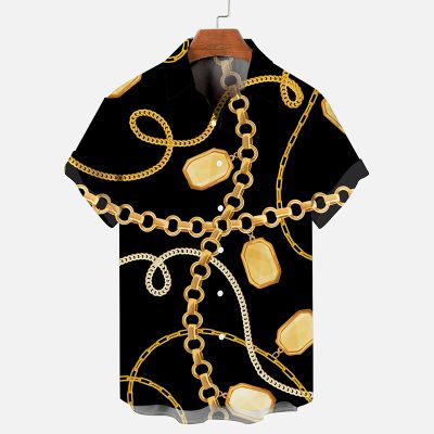 Metallic Baroque Colorblock Print Hawaiian Shirt