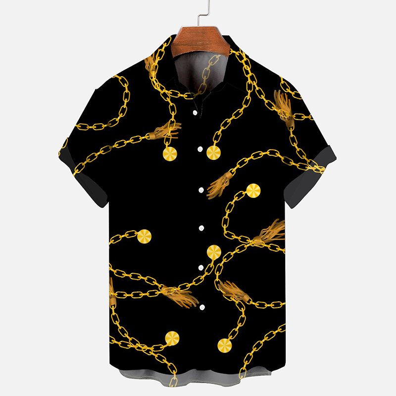 Metallic Baroque Colorblock Print Hawaiian Shirt