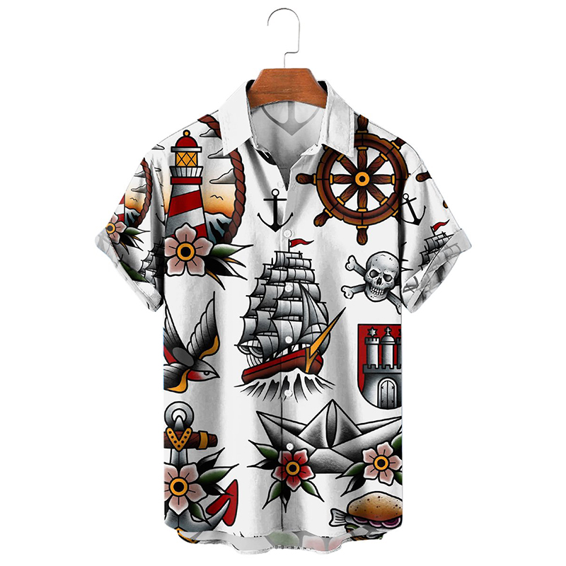 Vintage Hawaiian Shirts Nautical Pirate Boat