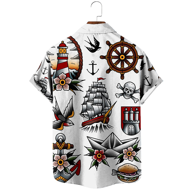 Vintage Hawaiian Shirts Nautical Pirate Boat