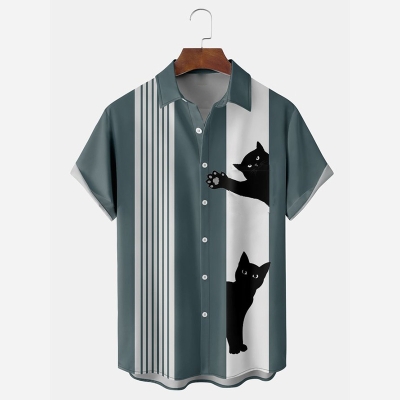 Cat Short Sleeve Bowling Shirt