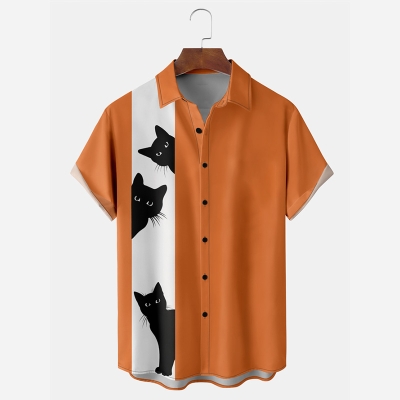 Halloween Elements Cat Graphic Print Shirt
