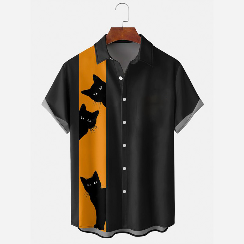 Halloween Elements Cat Graphic Print Shirt