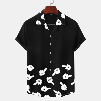 Paneled Smile Print Lapel Shirt