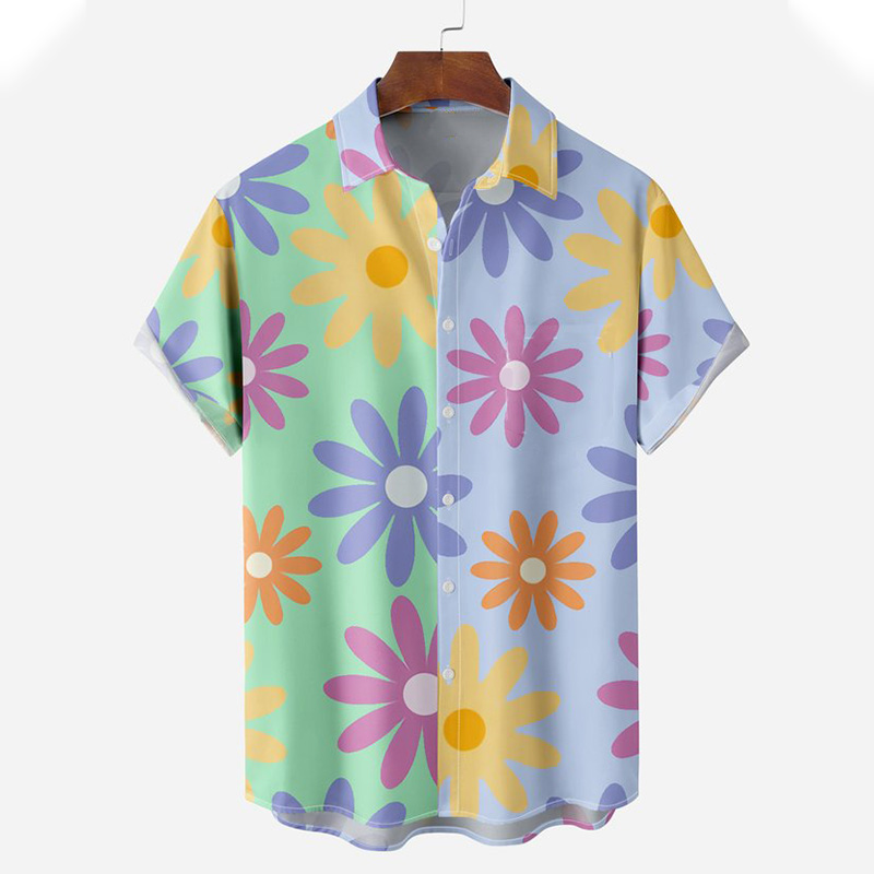 Asymmetric Floral Short Sleeve Hawaiian Shirt