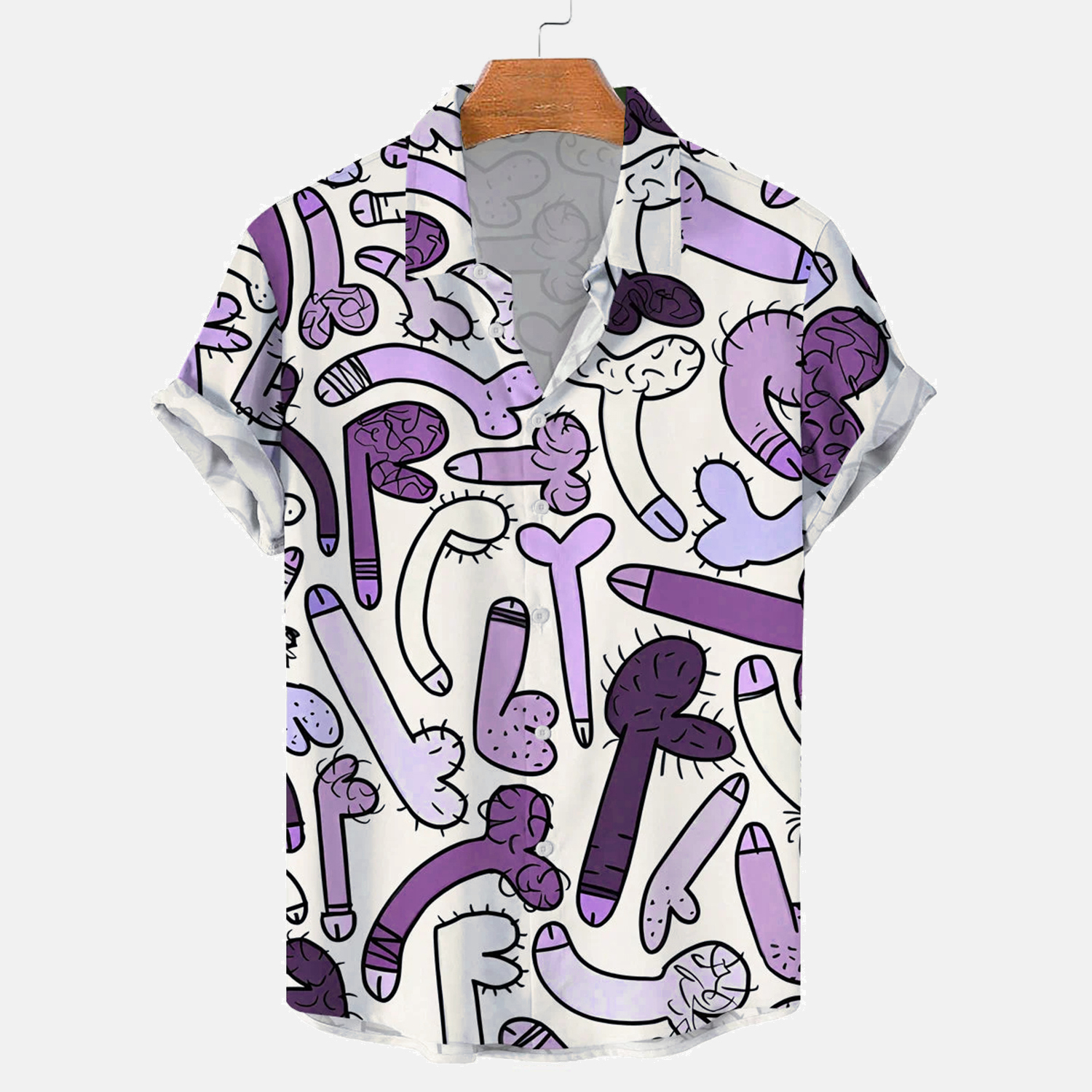 Colored In Cock Doodles Print Casual Shirt