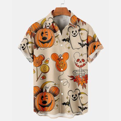 Halloween Fun Pumpkin Print Short Sleeve Shirt