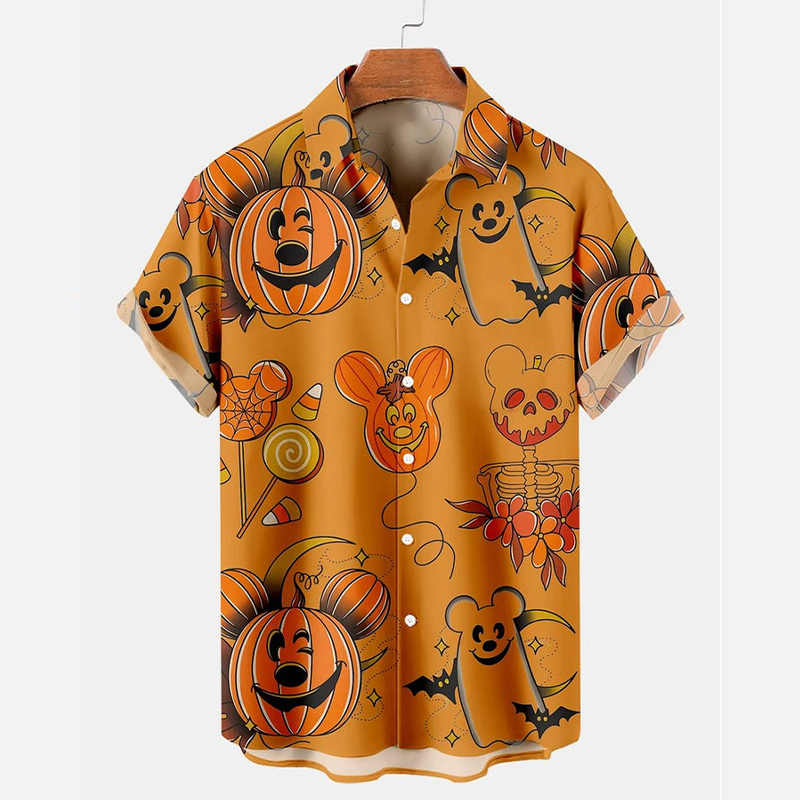 Halloween Fun Pumpkin Print Short Sleeve Shirt