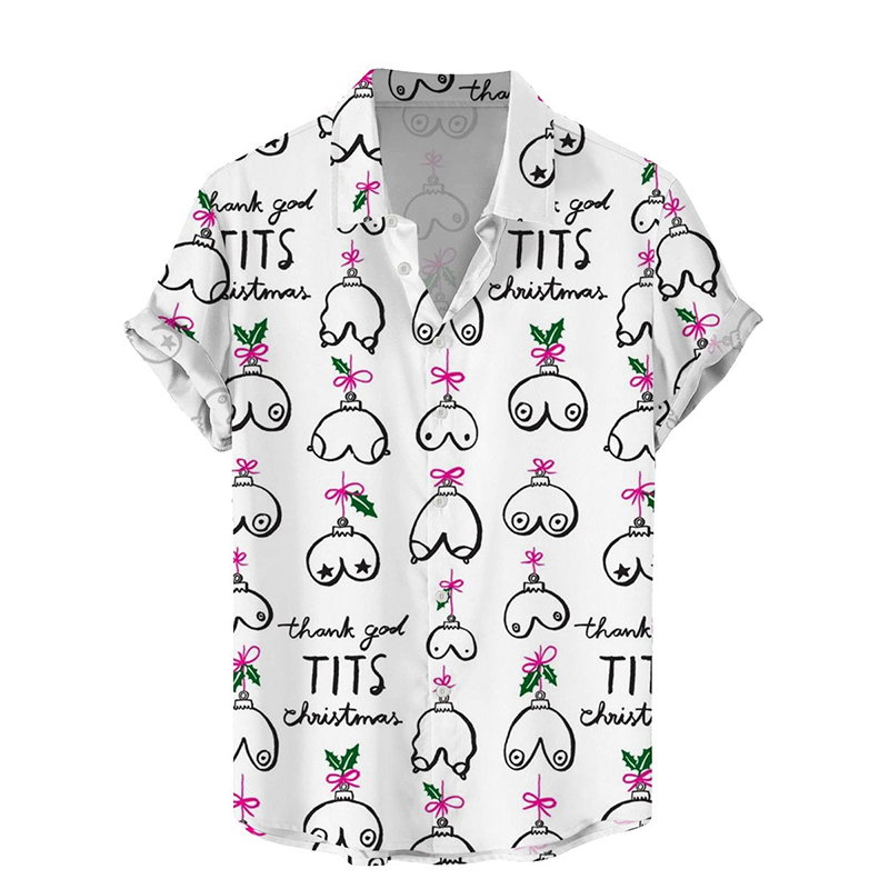 Cartoon Hip Chest Mouth Print Casual Shirt