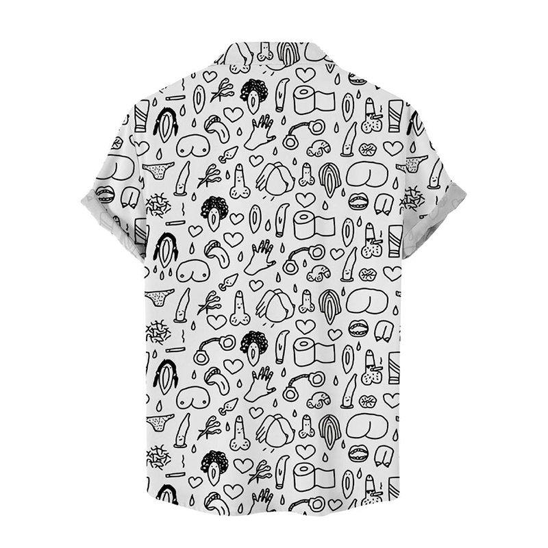 Cartoon Hip Chest Mouth Print Casual Shirt