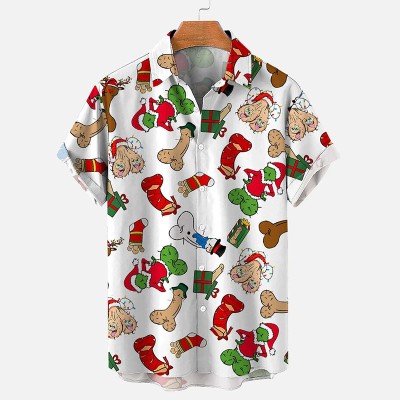 Christmas Cocks Printed Short Sleeved Shirt