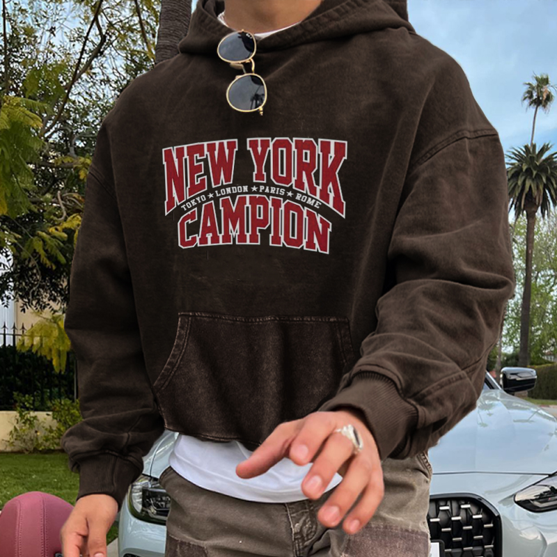 New York Campion Print Distressed Sweatshirt