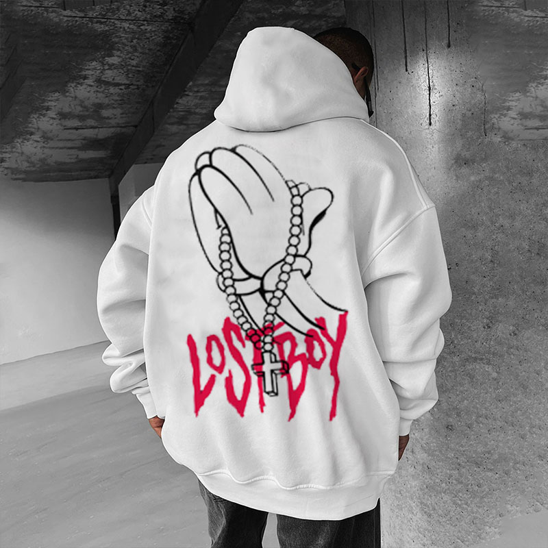 Lost Boy Pray Hand Print Long Sleeve Hoodie