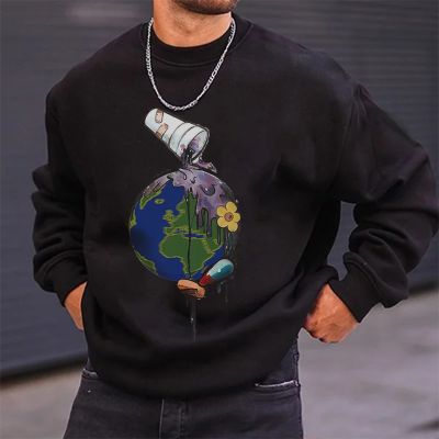 Eco-Themed Printed Pullover Sweatshirt