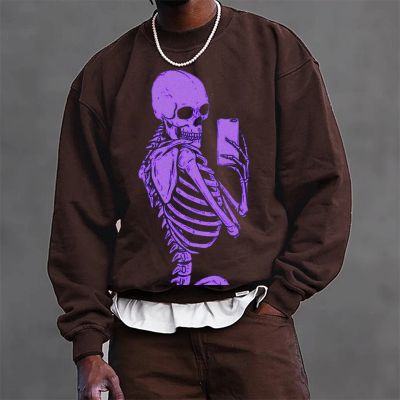 Selfie Skull Print Pullover Sweatshirt