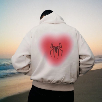 Heart-Spider Print Hoodie