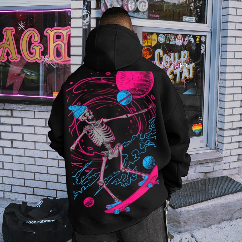 Skateboard Skull Print Hoodie