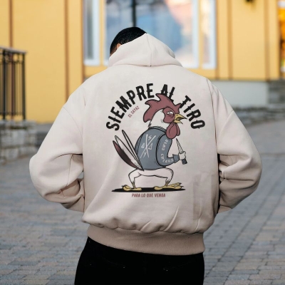 Statement Rooster Print Hoodie