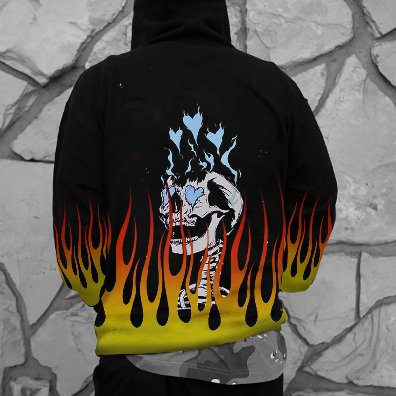 Flame Skull Print Hoodie