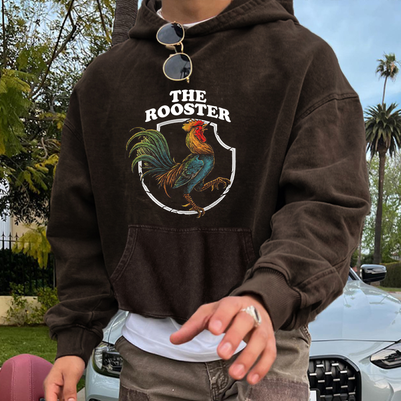 The Rooster Printed Washed Distressed Hoodie