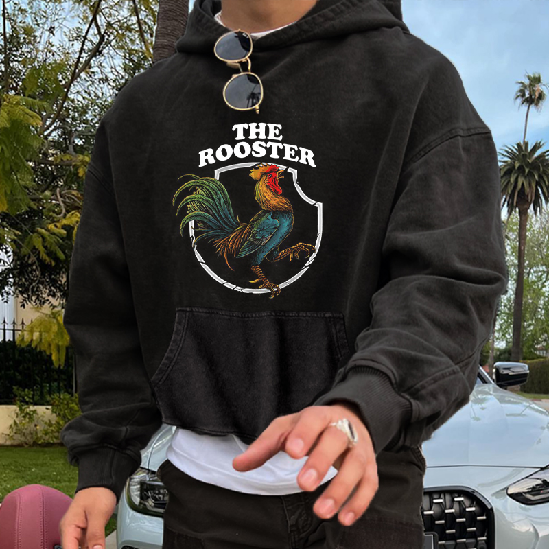 The Rooster Printed Washed Distressed Hoodie