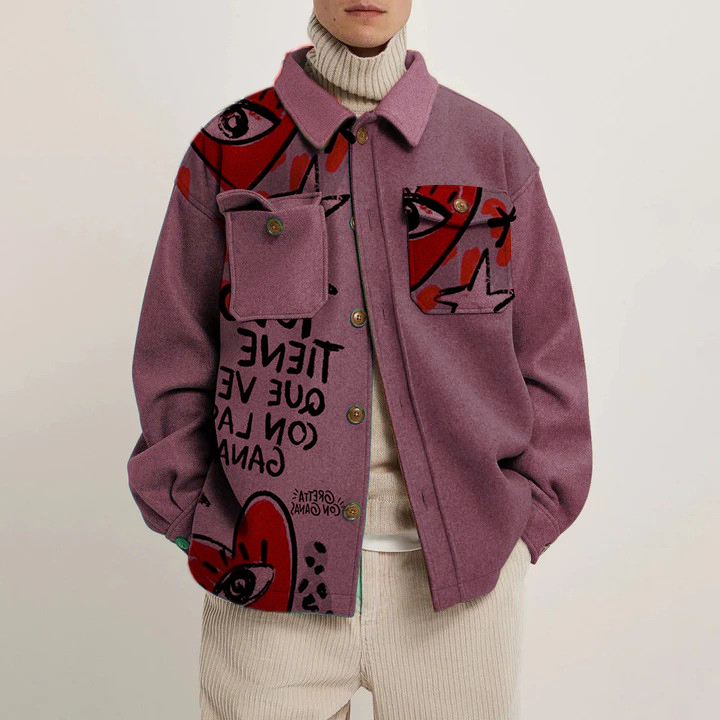 Heart Graffiti Print Corduroy Thin Jacket