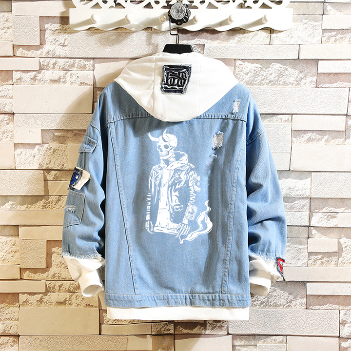 Devil Skull Print Denim Thin Jacket