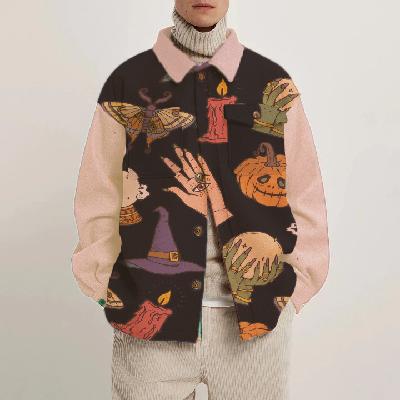 Abstract Puzzle Print Corduroy Thin Jacket