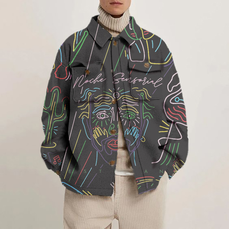Abstract Face Print Long Sleeve Shirt Jacket Abstract Face Print Long Sleeve Shirt Jacket