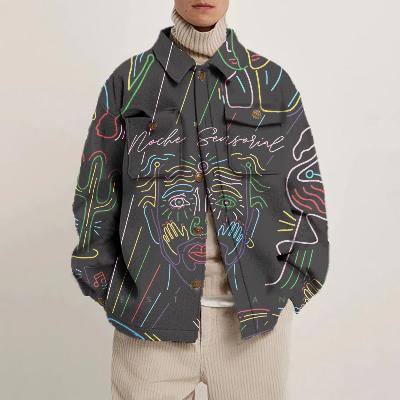 Abstract Face Print Long Sleeve Shirt Jacket