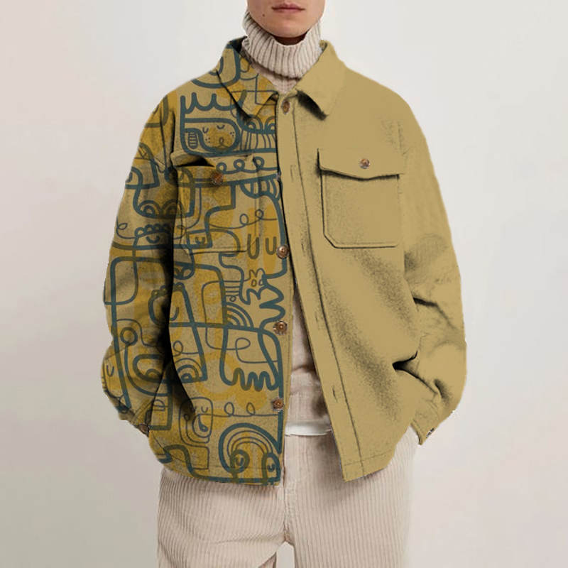 Abstract Face Print Long Sleeve Shirt Jacket Abstract Face Print Long Sleeve Shirt Jacket