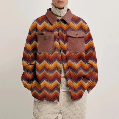 Ethnic Striped Print Corduroy Thin Jacket