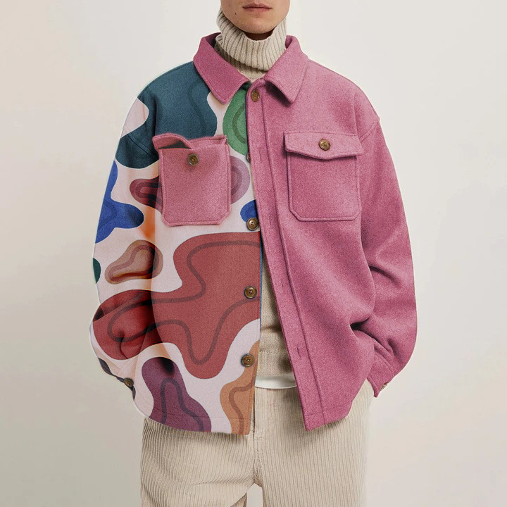 Color Block Printed Corduroy Thin Jacket