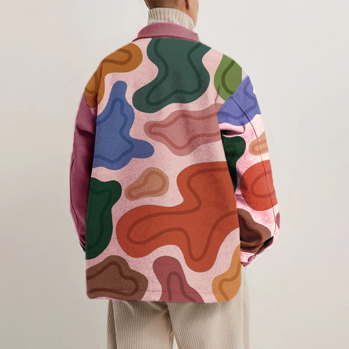 Color Block Printed Corduroy Thin Jacket