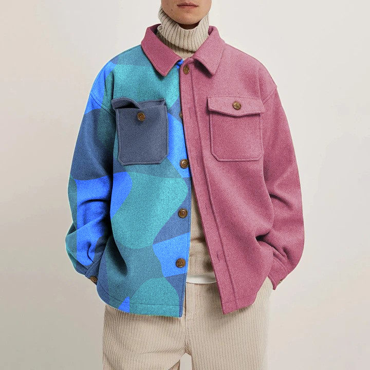 Checkerboard Color Block Print Corduroy Thin Jacket