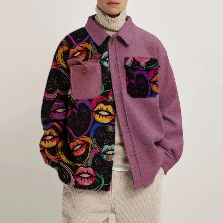 Artistic Lip Print Corduroy Thin Jacket