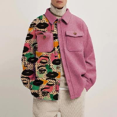 Artistic Lip Print Corduroy Thin Jacket