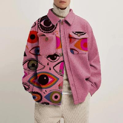 Artistic Eye Print Corduroy Thin Jacket
