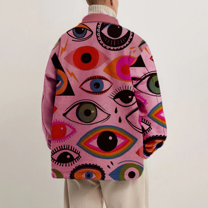 Artistic Eye Print Corduroy Thin Jacket