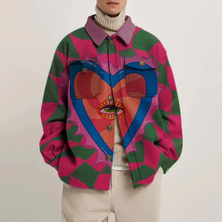 Artistic Heart Eye Print Corduroy Thin Jacket