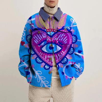 Artistic Heart Eye Print Corduroy Thin Jacket